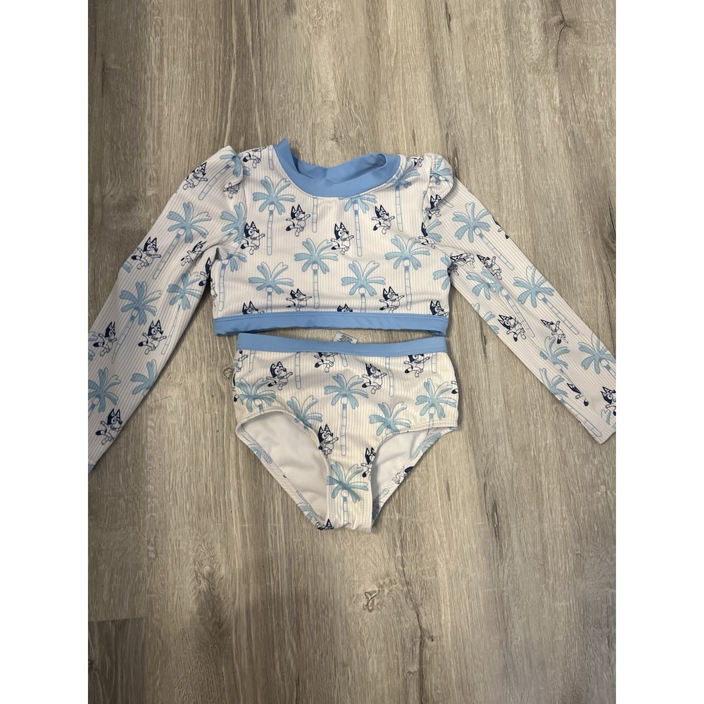 Toddler Girls Disney Bluey Long Sleeve Rash Guard Swim Suit Beach Set Size 5T